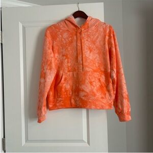 Anthropologie Ella Mara Neon Orange Floral Tie Dye Hooded Sweatshirt